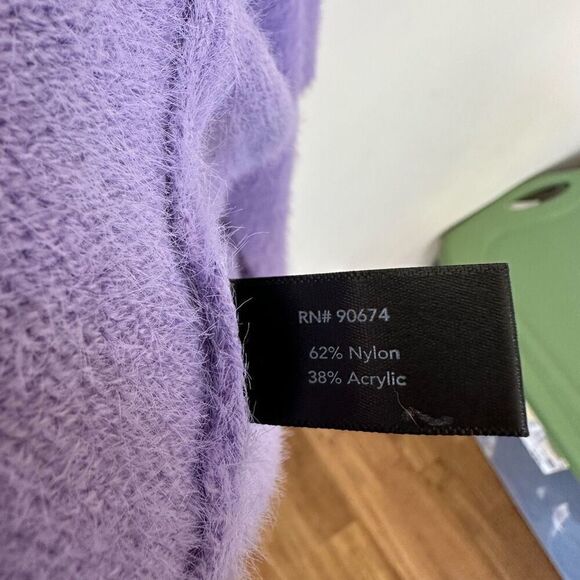 Boston Proper Women’s Plush Balloon Sleeve Cardigan Violet Tulip - Picture 9 of 11